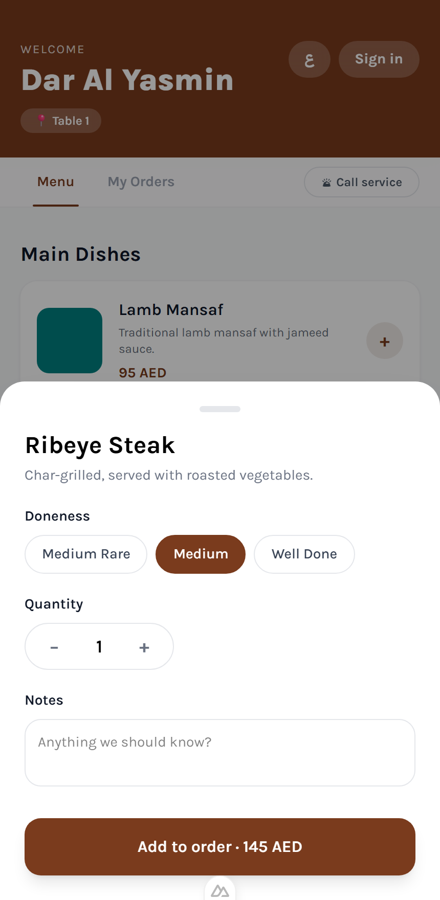 Item sheet with options